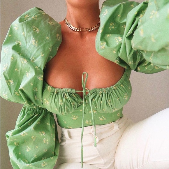 House Of Cb “Millicent” Olive long Sleeve Corset Top Size L+ US 12-14 - Picture 1 of 14